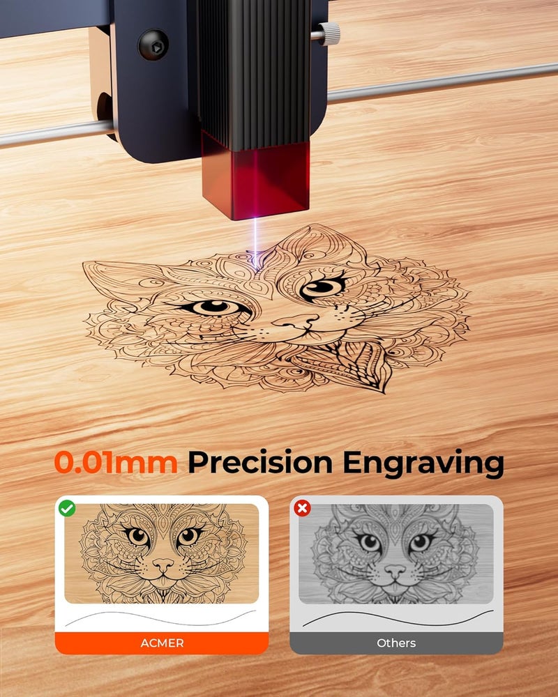 Acmer S1 Laser Engraver, 3500mW Laser Engraver Machine Higher Accuracy Wood Cutter and Engraving Machine with Working Area 130x130mm,0.04mm Laser Spot for Wood Acrylic Metal Glass - Image 5